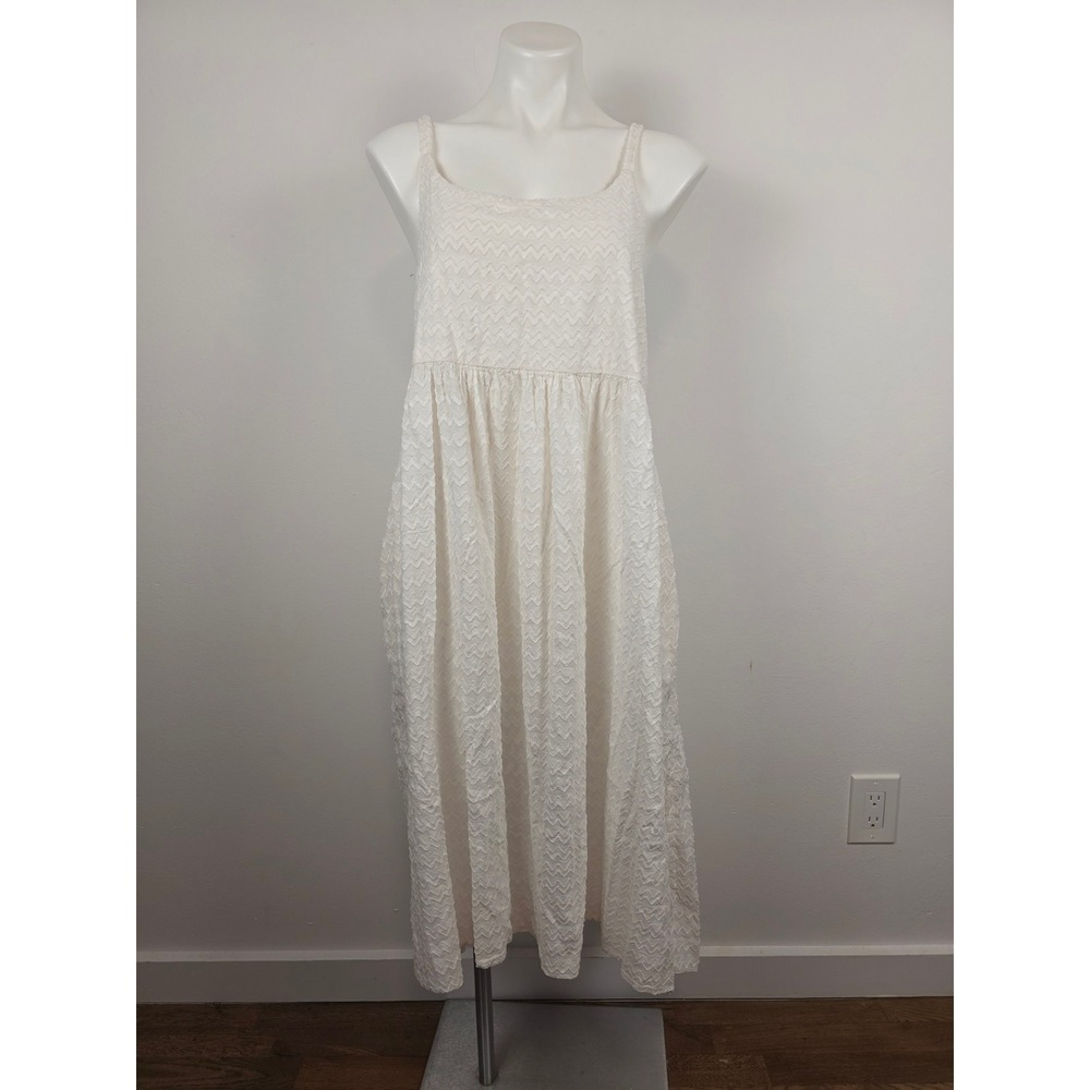 Gudrun Sjödén XL Cream Organic Cotton Chevron Dress Sleeveless Maxi Boho‎